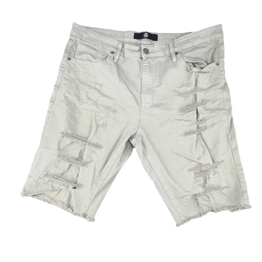 Jordan Craig Denim Shorts Men 38 Light Gray Distressed Ripped Jean Street